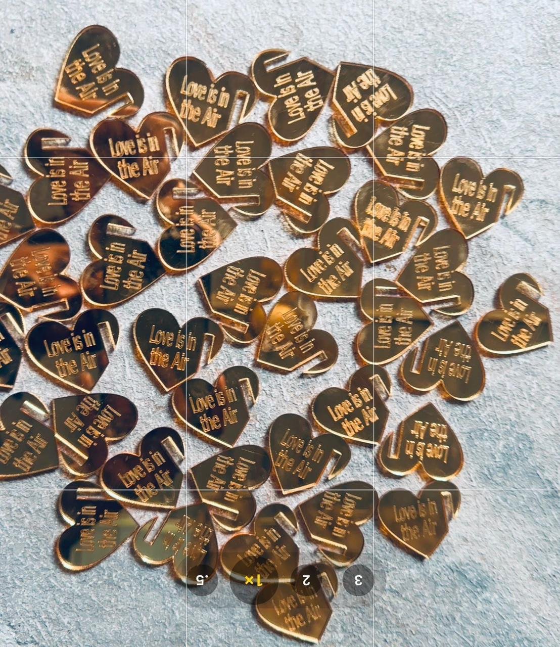 Gold heart drink props with engraved message