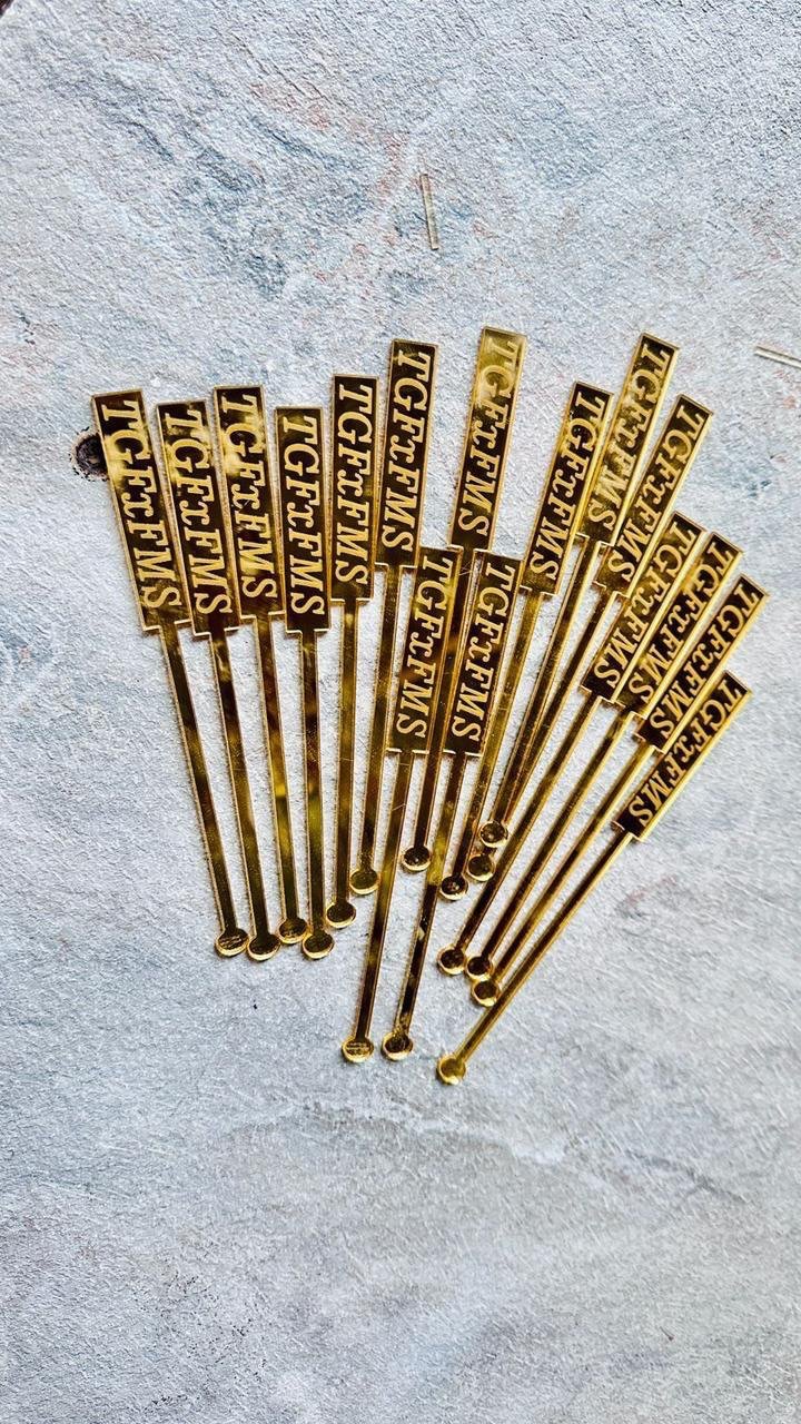 Gold logo drink stirrers